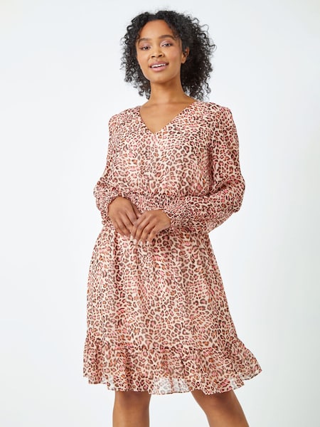 Roman Pink Petite Animal Tiered Chiffon Frill Dress (Q58610) | €34