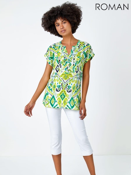 Roman Green Multi Aztec Aztec Style Print Button Detail Top (Q58667) | €21