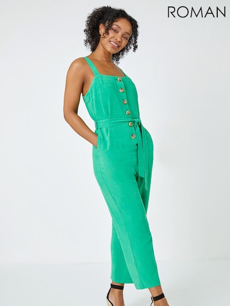 Roman Green Petite Sleeveless Belted Linen Jumpsuit (Q58757) | €26