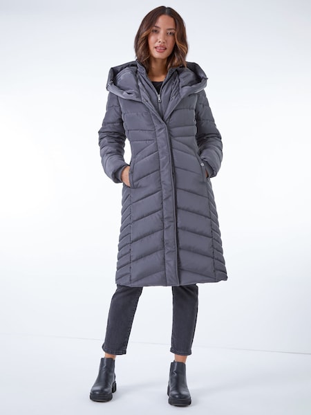 Roman Grey Hooded Chevron Quilted Coat (Q58853) | €63