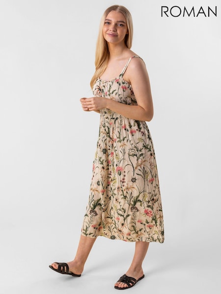 Roman Floral Print Button Down Sun Dress (Q58914) | €66