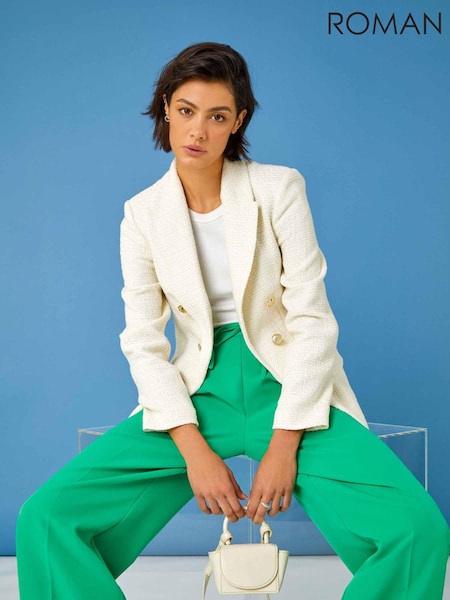 Roman White Longline Boucle Tailored Blazer (Q58942) | $139