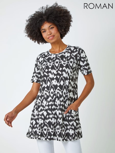 Roman Black Roman Patterned Print Pocket Tunic (Q58956) | $69