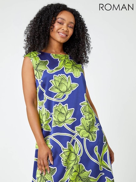Roman Green Petite Floral Satin Tunic Dress (Q59009) | €24