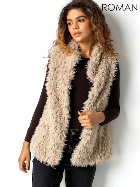 Коричневый - Roman Faux Fur Fluffy Gilet (Q59061) | €58