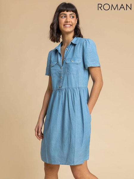 Roman Denim Buttoned Shirt Dress (Q59142) | ‏153 د.إ.‏