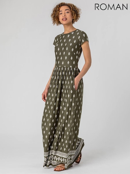 Roman Green Paisley Border Print Maxi Dress (Q59144) | €56