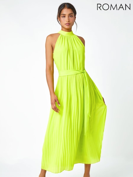 Roman Green Halterneck Pleated Maxi Dress (Q59163) | €41.50