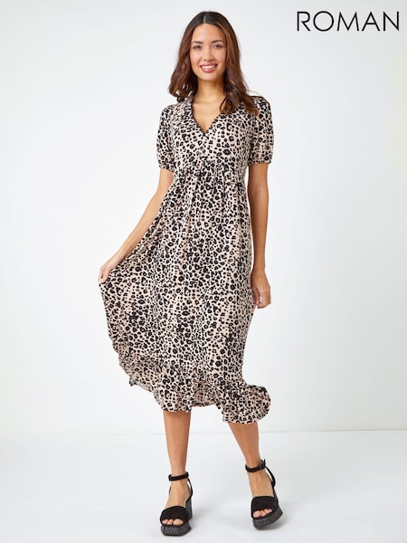 Roman Animal Print Lace Trim Midi Dress (Q59195) | ‏283‏₪