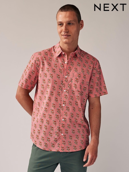 Pink 100% Cotton Floral Print Short Sleeve 100% Cotton Shirt (Q59764) | €6