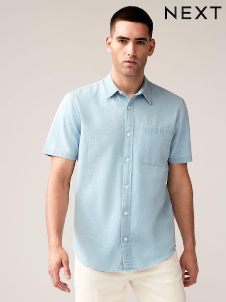 Albastru - 100% Cotton Denim Mânecă scurtă Cămăși (Q59773) | 127 LEI