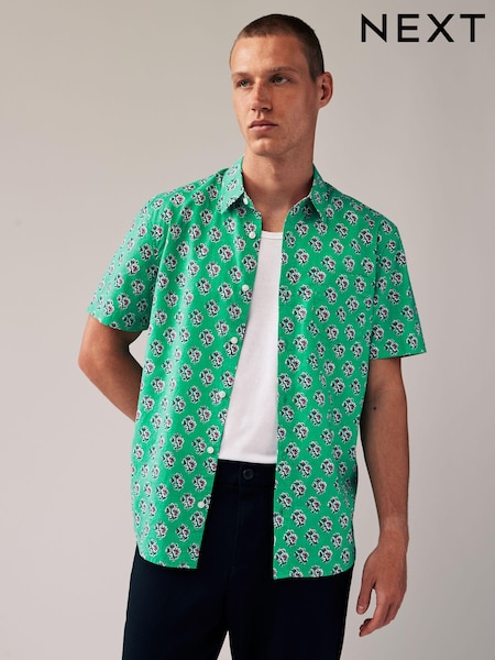 Verde - 100% Cotton Floral Imprimeu Mânecă scurtă  100% Cotton Cămăși (Q59774) | 127 LEI