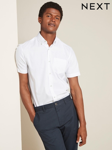 White Easy Care Short Sleeve Royal Oxford Shirt (Q59797) | €4