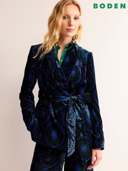 Boden Blue Tie Waist Velvet Jacket (Q59890) | €114