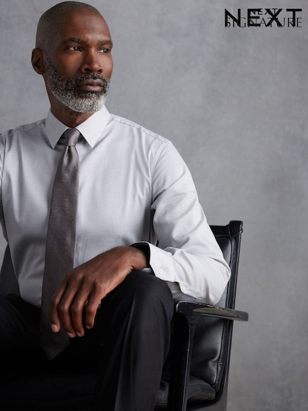 Grey Regular Fit Signature Premium 100% Cotton Textured Long Sleeve Single Cuff Shirt (Q59997) | €18