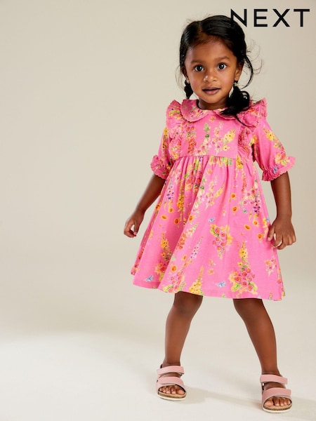 Roz deschis - 100% Cotton Short Sleeve Collar Dress (3mths-7yrs) (Q60119) | 54 LEI - 64 LEI