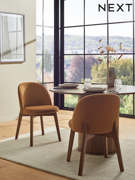 Set of 2 Soft Velvet Caramel Brown Preston Dark Wood Leg Dining Chairs (Q60187) | €305