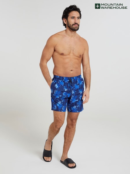 Mountain Warehouse Navy Blue Mens Aruba Printed Quick Drying Swimshorts with UV Max Protection (Q60401) | ₪111