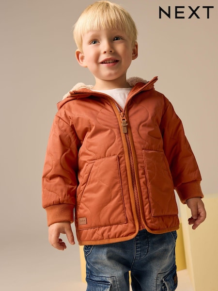 חום חלודה - Quilted Borg Fleece Lined Shower Resistant Coat (3mths-7yrs) (Q60454) | ‏92‏₪ - ‏109‏ ₪