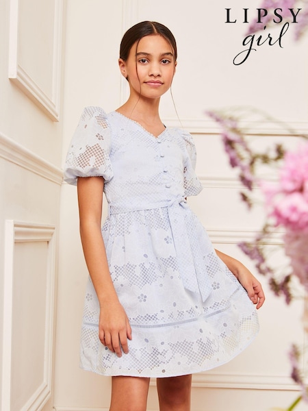 Lipsy Blue Puff Sleeve Occasion Dress (5-16yrs) (Q60464) | € 25 - € 28
