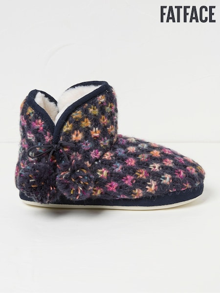 FatFace Sara Navy Knit Slippers Boots (Q60469) | €26