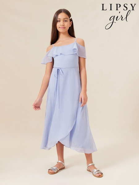 Lipsy Blue Cold Shoulder Maxi Occasion Dress (10-16yrs) (Q60472) | 94 QAR - 109 QAR