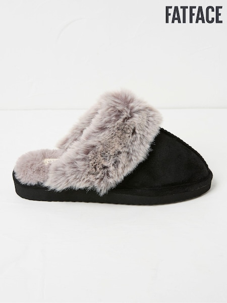 FatFace Kaia Black Faux Fur Cuff Mules (Q60510) | €25