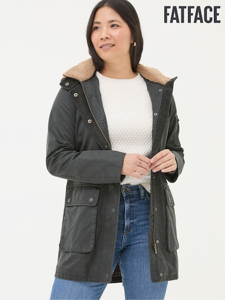 FatFace Cheshire Washed Black Longline Coat (Q60514) | ₪654