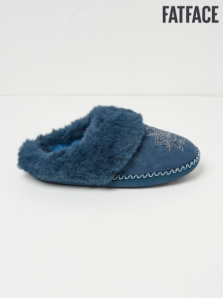 FatFace Maia Dark Teal Blue Snowflake Mules (Q60526) | €26