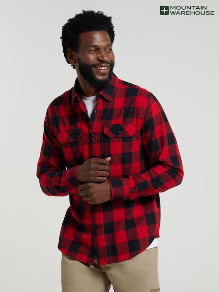 Mountain Warehouse Red Mens Trace Flannel 100% Cotton Long Sleeve Shirt (Q60755) | €18