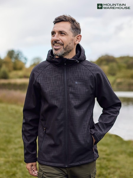 Mountain Warehouse Black/Grey Exodus Mens Showerproof Softshell Coat Jacket (Q60759) | R$ 555
