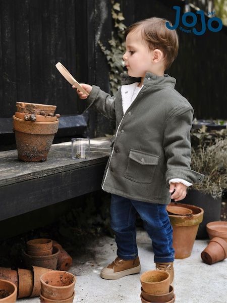 JoJo Maman Bébé Khaki Green Reversible Cord & Teddy Fleece Jacket (Q60886) | €38