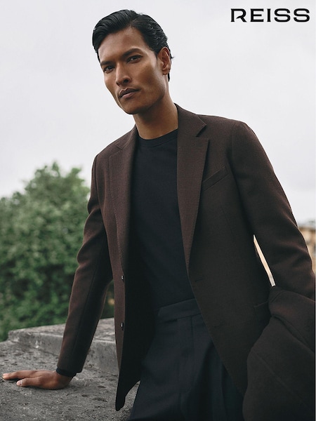 Reiss Chocolate Brown Attire Single-Breasted Wool Blend Blazer Slim Fit (Q60914) | €425