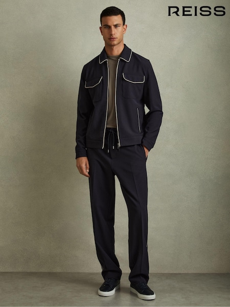 Reiss Navy/Ivory Stripe Roy Relaxed Contrast Pipe Detail Jacket (Q60917) | €240