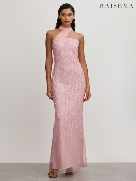 Raishma Pink Embellished Halter Neck Maxi Dress (Q60921) | 2,450 QAR