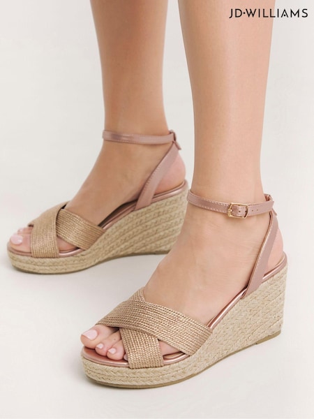 JD Williams Gold Extra Wide Fit Wide Fit Cross-Over Vamp Espadrilles (Q60949) | €40
