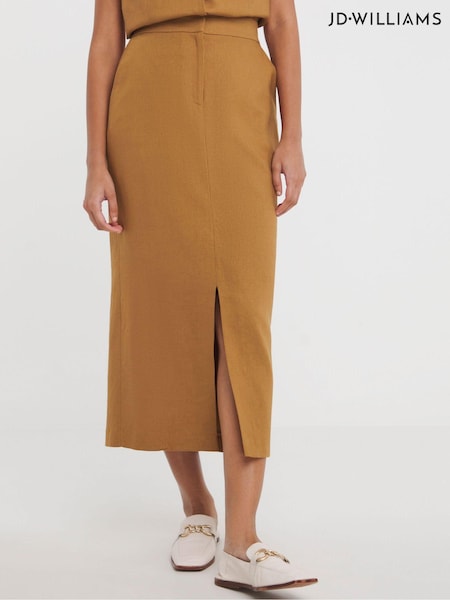JD Williams Brown Linen Pencil Skirt (Q60952) | €18.50
