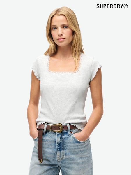Gri - Tricou Superdry Essential cu gât pătrat (Q60963) | 171 LEI
