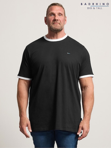 Svart - Long Badrhino Big & Tall Ringer T-shirt