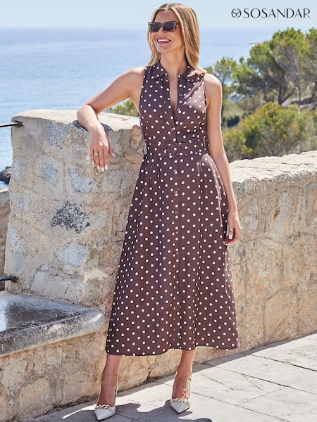 Sosandar Spot Print Linen Blend Midi Shirt Dress (Q61067) | €105