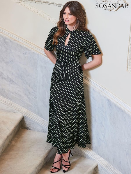 Sosandar Black Spot Print Keyhole Detail Jersey Dress (Q61068) | kr1 128