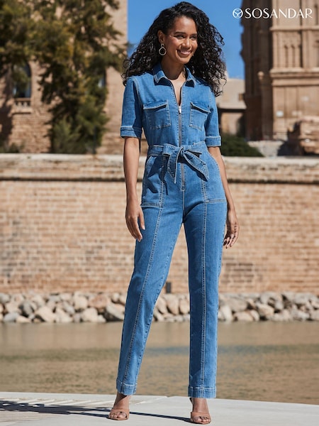 Sosandar Tie Waist Utility Denim Jumpsuit (Q61077) | 120 €