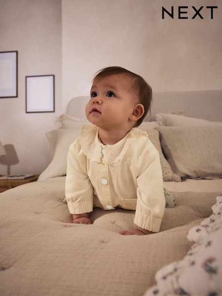 Cream Denim Embroidered Collar 100% Cotton Jacket (0mths-2yrs) (Q61157) | INR 1,698 - INR 1,819