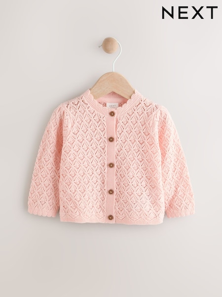 Pink Pointelle Baby Knitted 100% Cotton Cardigan (0mths-2yrs) (Q61158) | 494 UAH - 576 UAH