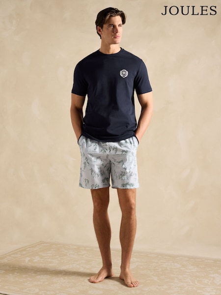 Joules Harford Cream & Navy Nightwear Set With Packable Travel Bag (Q61182) | SGD 68