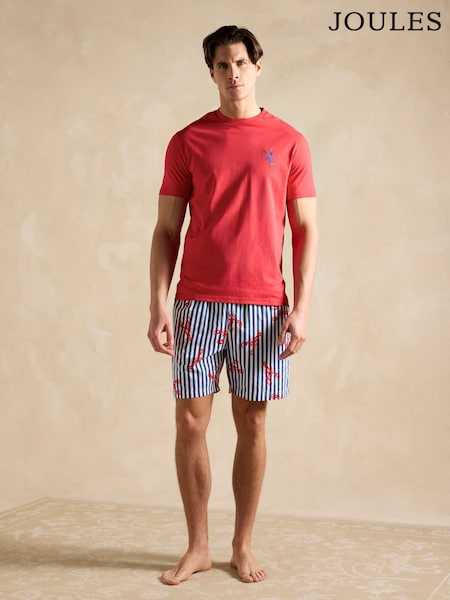 Joules Harford Red Nightwear Set With Packable Travel Bag (Q61186) | SGD 68