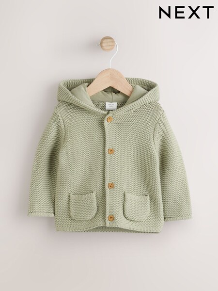 Sage Green Baby Knitted Hooded Cardigan (0mths-2yrs) (Q61222) | €18 - €21