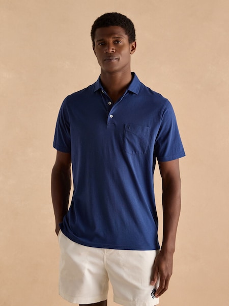 Joules Emmett Navy Jersey Laundered Soft Touch Polo Shirt (Q61268) | €36