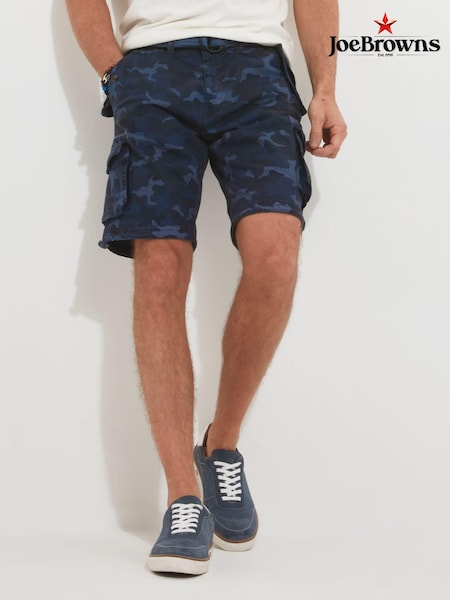 Joe Browns Blue Multi Pocket Knee Length Belted Relaxed Fit Camo Cargo Shorts (Q61285) | ₪201