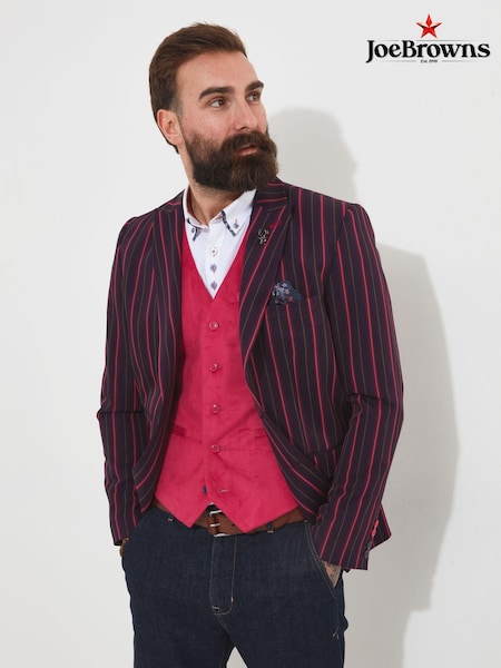 Joe Browns Maroon Statement Striped Regular Fit Suit Jacket Blazer with Contrast Lining (Q61320) | 247 QAR